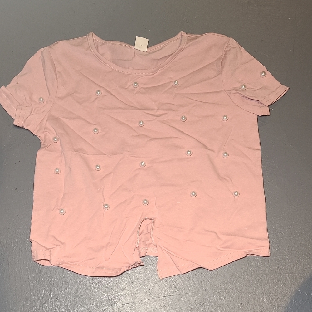 SHEIN Light Pink Kids Top with Pearl Accents